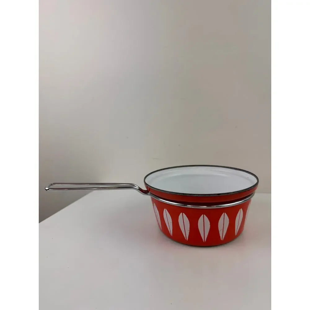 Vintage 1960's Cathrineholm Red White Lotus Pot w/Handle & Lid Made In Norway